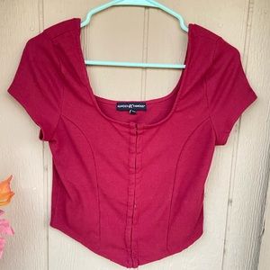 Size L Almost Famous Deep Red Ribbed Corset Style Top